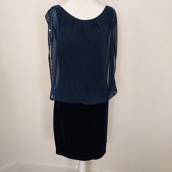 Cache Size 12 Velvet Navy Blue Mini Dress - Picture 1 of 10